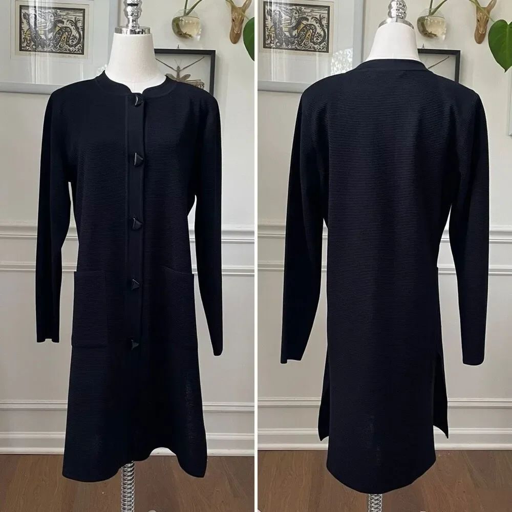Exclusively Misook Cardigan Blazer Tunic Dress Black XS ￼